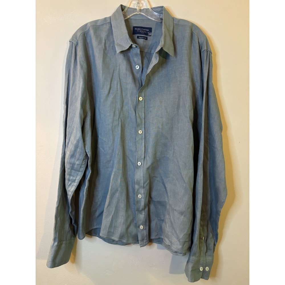 HARIS COTTON Men's Teal Blue Long Sleeve Button Up Shirt L Beach Preppy